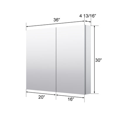 36 in. ×30 in. Copper-Free Tri-Views Mirror Medicine Cabinet with Adjustable Shelves and Dual Swing Doors