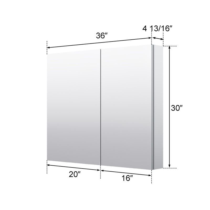 36 in. ×30 in. Copper-Free Tri-Views Mirror Medicine Cabinet with Adjustable Shelves and Dual Swing Doors