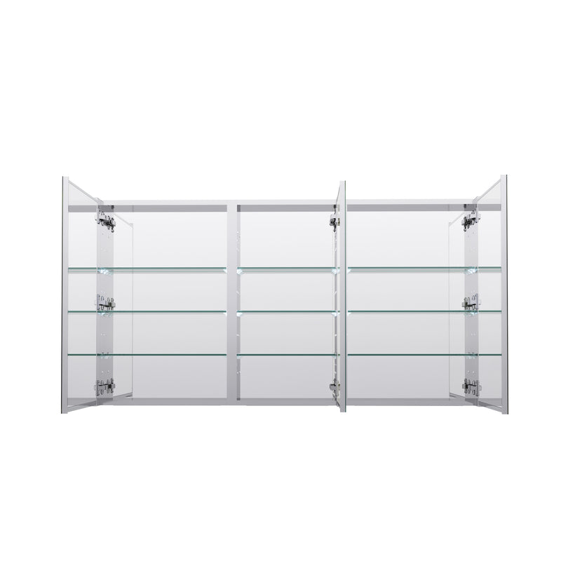 56 in. ×30 in. Copper-Free Tri-Views Mirror Medicine Cabinet with Adjustable Shelves and 3 Doors