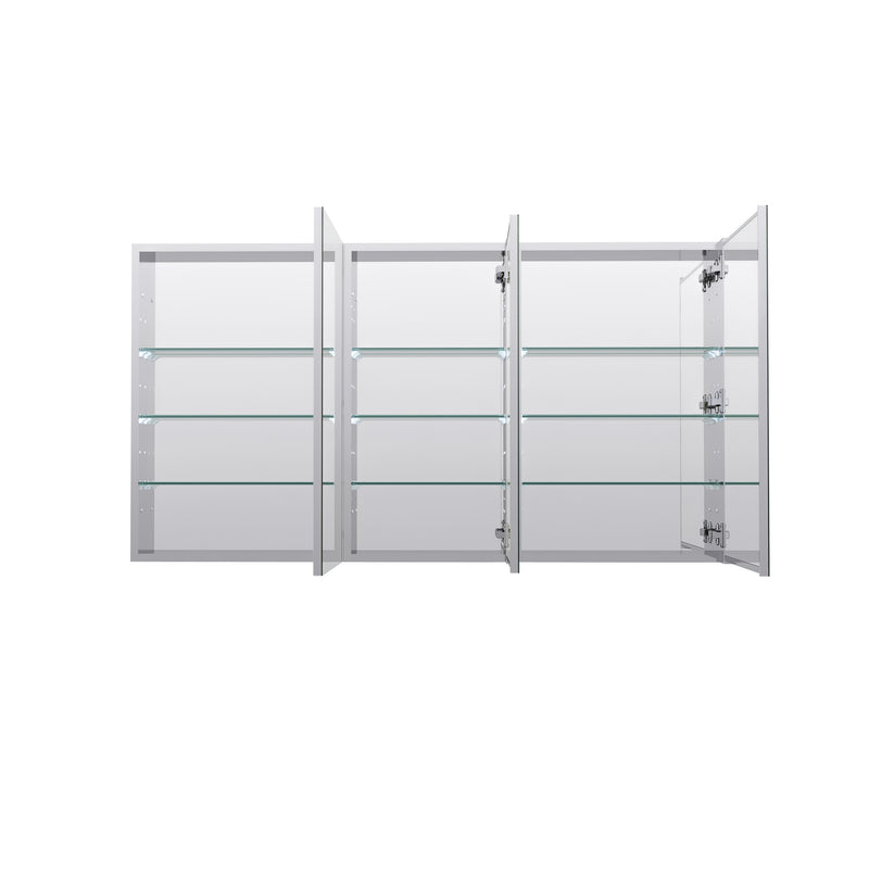 56 in. ×30 in. Copper-Free Tri-Views Mirror Medicine Cabinet with Adjustable Shelves and 3 Doors