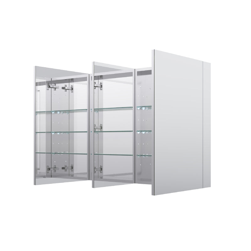 56 in. ×30 in. Copper-Free Tri-Views Mirror Medicine Cabinet with Adjustable Shelves and 3 Doors
