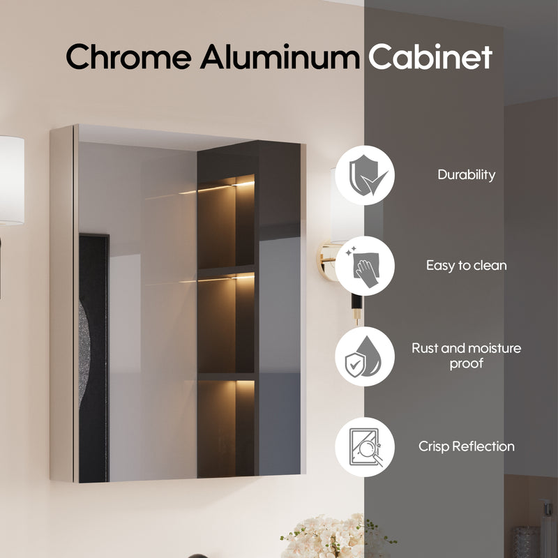 24 in.x 30 in. Copper-Free Tri-Views Mirror Cabinet with Adjustable Shelves and Right Swing Door