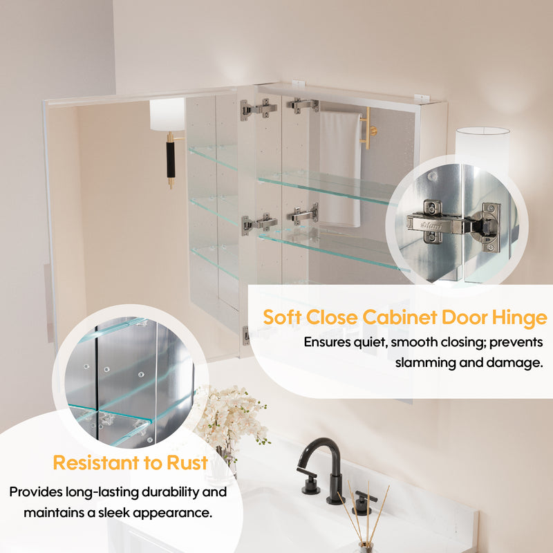 24 in.x 30 in. Copper-Free Tri-Views Mirror Cabinet with Adjustable Shelves and Left Swing Door