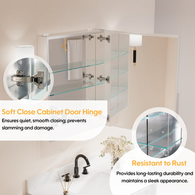 24 in.x 30 in. Copper-Free Tri-Views Mirror Cabinet with Adjustable Shelves and Right Swing Door
