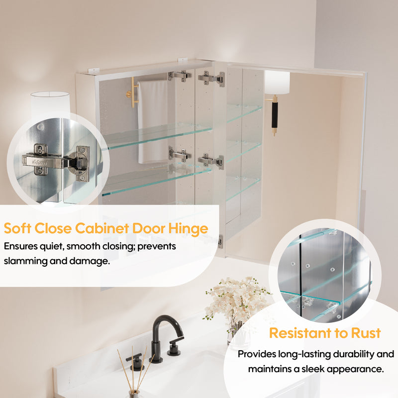 24 in.x 30 in. Copper-Free Tri-Views Mirror Cabinet with Adjustable Shelves and Right Swing Door