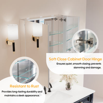 30 in.x 30 in. Copper-Free Tri-Views Mirror Cabinet with Adjustable Shelves and Dual Swing Doors