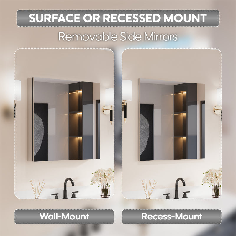 30 in.x 30 in. Copper-Free Tri-Views Mirror Cabinet with Adjustable Shelves and Dual Swing Doors