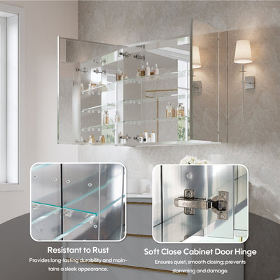 36 in.x 30 in. Copper-Free Tri-Views Mirror Cabinet with Adjustable Shelves and Dual Swing Doors