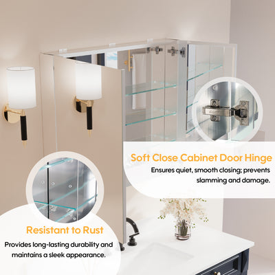 36 in.x 30 in. Copper-Free Tri-Views Mirror Cabinet with Adjustable Shelves and Dual Swing Doors