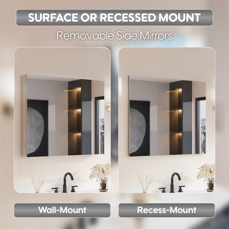 36 in.x 30 in. Copper-Free Tri-Views Mirror Cabinet with Adjustable Shelves and Dual Swing Doors