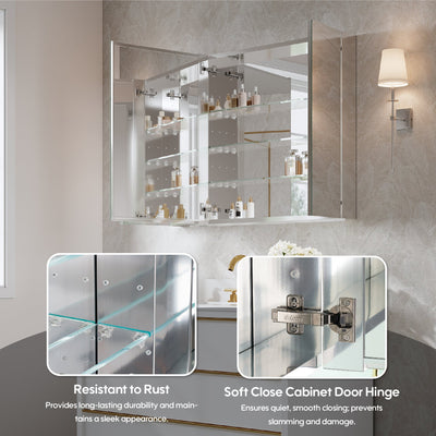 40 in.x 30 in. Copper-Free Tri-Views Mirror Cabinet with Adjustable Shelves and Triple Swing Doors
