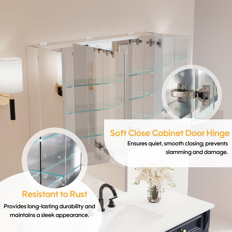 40 in.x 30 in. Copper-Free Tri-Views Mirror Cabinet with Adjustable Shelves and Triple Swing Doors
