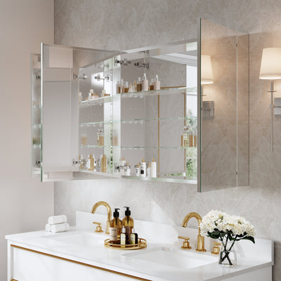 48 in.x 30 in. Copper-Free Tri-Views Mirror Cabinet with Adjustable Shelves and Triple Swing Doors