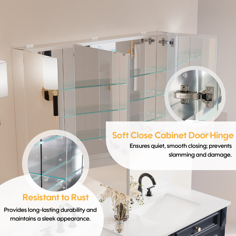 48 in.x 30 in. Copper-Free Tri-Views Mirror Cabinet with Adjustable Shelves and Triple Swing Doors