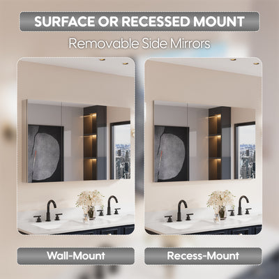 48 in.x 30 in. Copper-Free Tri-Views Mirror Cabinet with Adjustable Shelves and Triple Swing Doors
