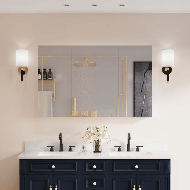48 in.x 30 in. Copper-Free Tri-Views Mirror Cabinet with Adjustable Shelves and Triple Swing Doors