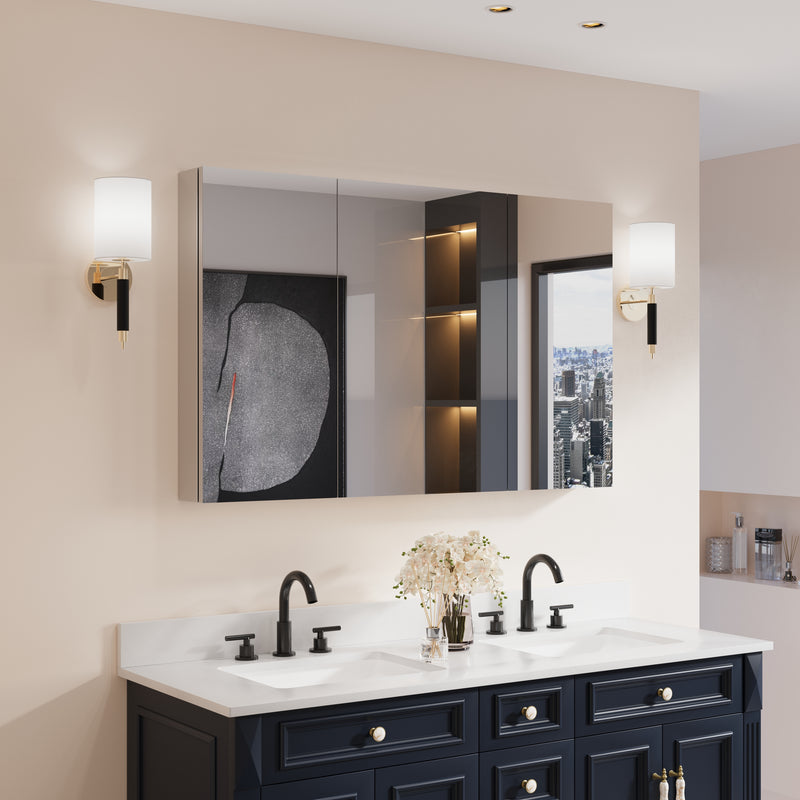 48 in.x 30 in. Copper-Free Tri-Views Mirror Cabinet with Adjustable Shelves and Triple Swing Doors