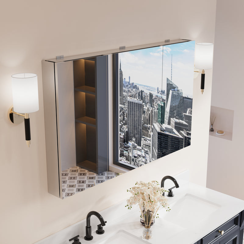 48 in.x 30 in. Copper-Free Tri-Views Mirror Cabinet with Adjustable Shelves and Triple Swing Doors