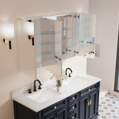 48 in.x 30 in. Copper-Free Tri-Views Mirror Cabinet with Adjustable Shelves and Triple Swing Doors