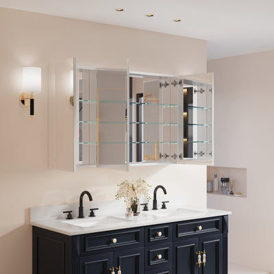 48 in.x 30 in. Copper-Free Tri-Views Mirror Cabinet with Adjustable Shelves and Triple Swing Doors