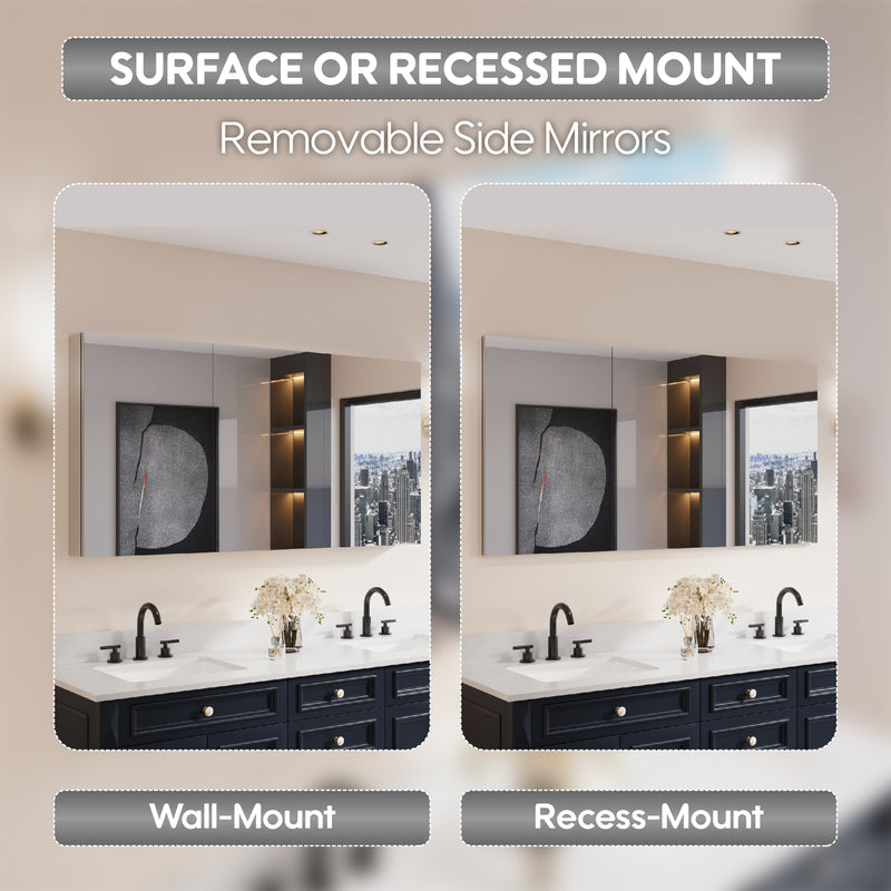 60 in. x 30 in. Copper-Free Tri-Views Mirror Medicine Cabinet with Adjustable Shelves and Triple Swing Doors