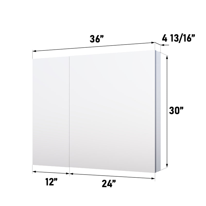 36 in. x30 in. Copper-Free Tri-Views Mirror Medicine Cabinet with Adjustable Shelves and and Dual Swing Doors
