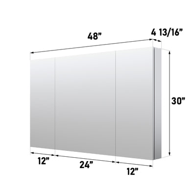 48 in. x30 in. Copper-Free Tri-Views Mirror Medicine Cabinet with Adjustable Shelves and 3 Doors