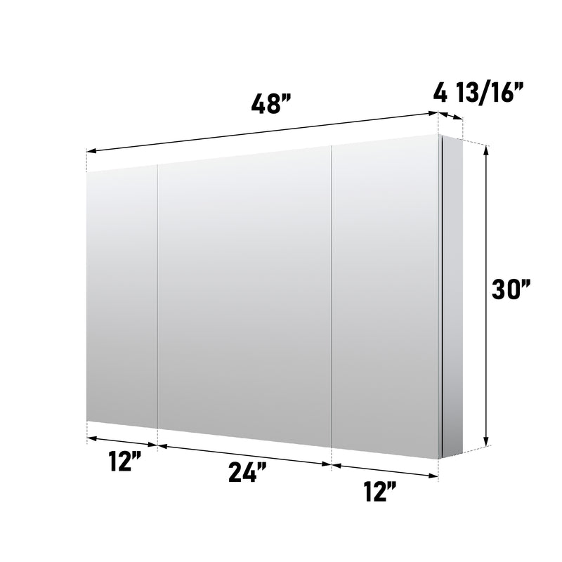 48 in. x30 in. Copper-Free Tri-Views Mirror Medicine Cabinet with Adjustable Shelves and 3 Doors