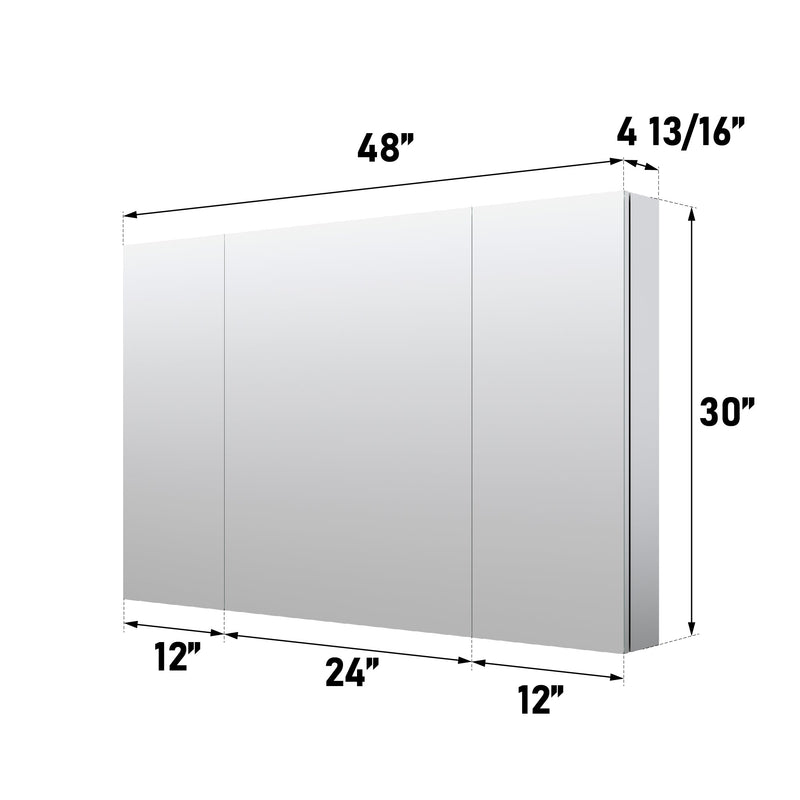 48 in. x30 in. Copper-Free Tri-Views Mirror Medicine Cabinet with Adjustable Shelves and 3 Doors
