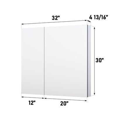 32 in. x 30 in. Copper-Free Tri-Views Mirror Medicine Cabinet with Adjustable Shelves and Dual Swing Doors