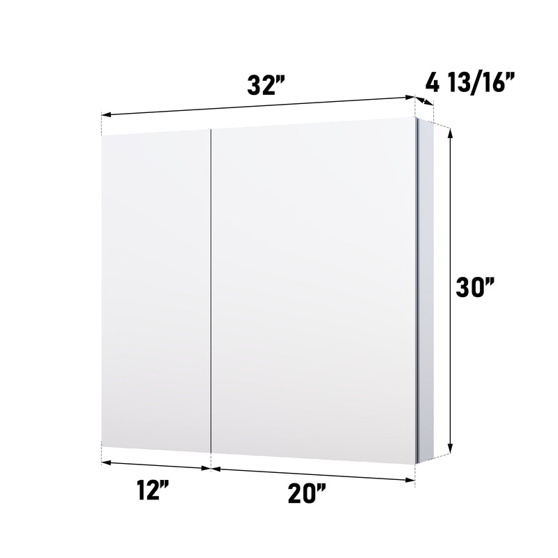 32 in. x 30 in. Copper-Free Tri-Views Mirror Medicine Cabinet with Adjustable Shelves and Dual Swing Doors