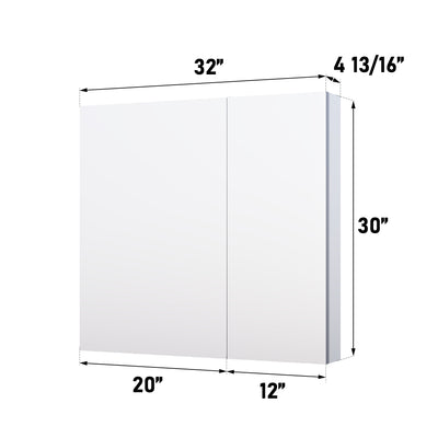 32 in. x 30 in. Copper-Free Tri-Views Mirror Medicine Cabinet with Adjustable Shelves and Dual Swing Doors