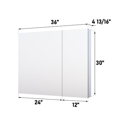 36 in. x30 in. Copper-Free Tri-Views Mirror Medicine Cabinet with Adjustable Shelves and and Dual Swing Doors