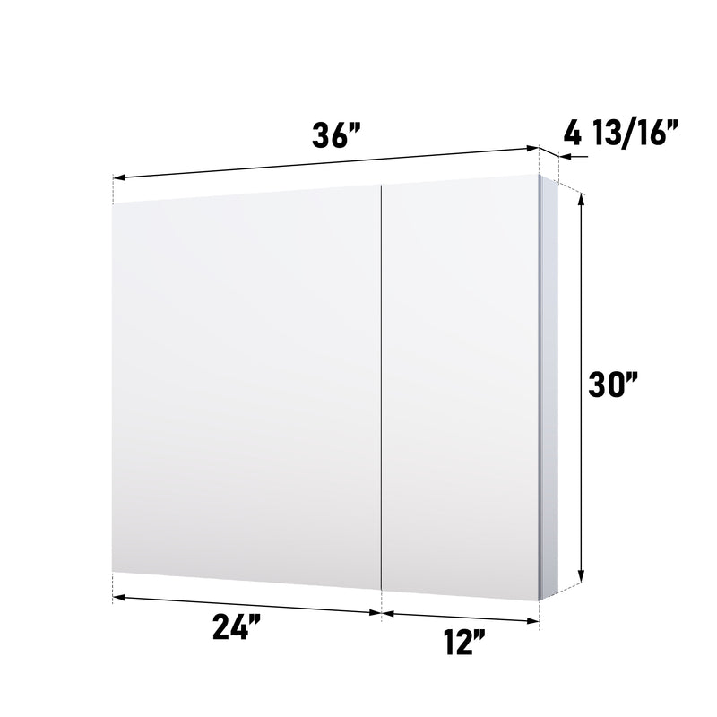 36 in. x30 in. Copper-Free Tri-Views Mirror Medicine Cabinet with Adjustable Shelves and and Dual Swing Doors
