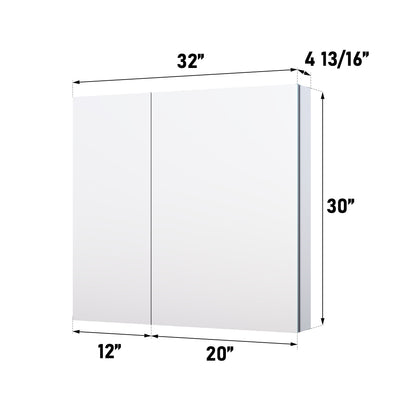 32 in. x 30 in. Copper-Free Tri-Views Mirror Medicine Cabinet with Adjustable Shelves and Dual Swing Doors