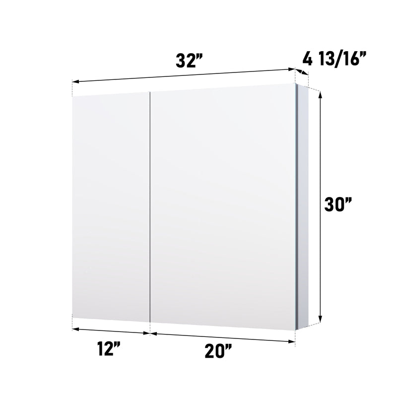 32 in. x 30 in. Copper-Free Tri-Views Mirror Medicine Cabinet with Adjustable Shelves and Dual Swing Doors