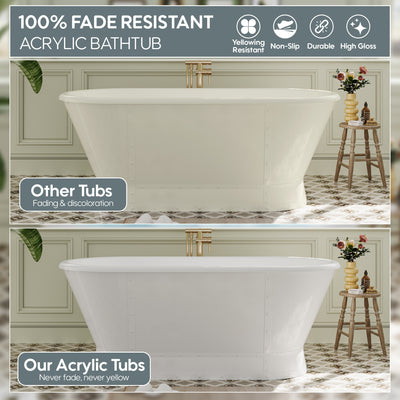 66 Freestanding Glossy White Acrylic Bathtub with Integrated Overflow