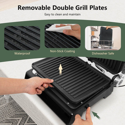 3-in-1 Electric Panini Press Grill with Non-Stick Coated Plates