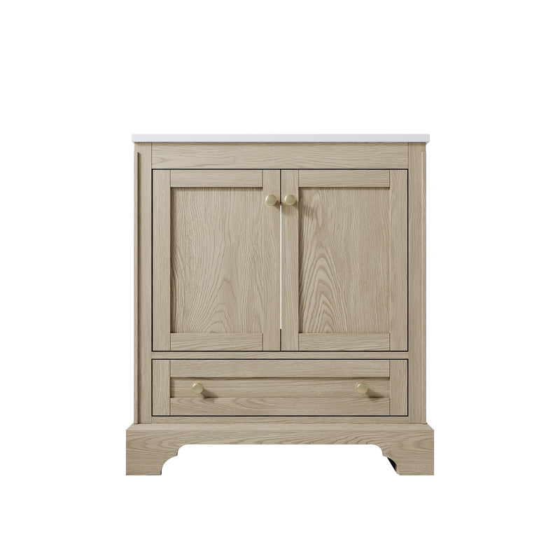 30 inch Bathroom Vanity with Sink Combo Set, Solid Wood Bathroom Storage Cabinet with Soft-Closing Cabinet Doors, OAK
