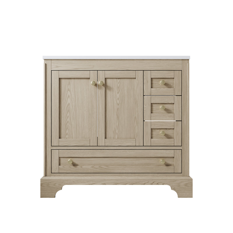 36 inch Bathroom Vanity with Sink Combo Set, Solid Wood Bathroom Storage Cabinet with Soft-Closing Cabinet Doors, OAK
