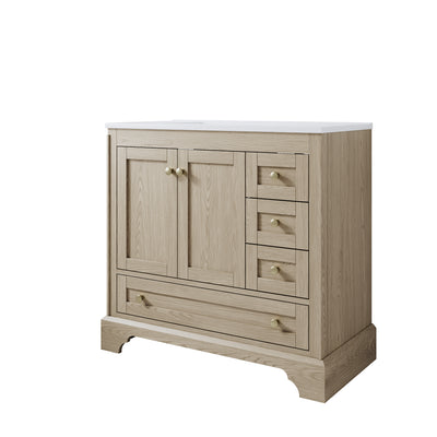 36 inch Bathroom Vanity with Sink Combo Set, Solid Wood Bathroom Storage Cabinet with Soft-Closing Cabinet Doors, OAK
