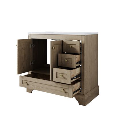 36 inch Bathroom Vanity with Sink Combo Set, Solid Wood Bathroom Storage Cabinet with Soft-Closing Cabinet Doors, OAK