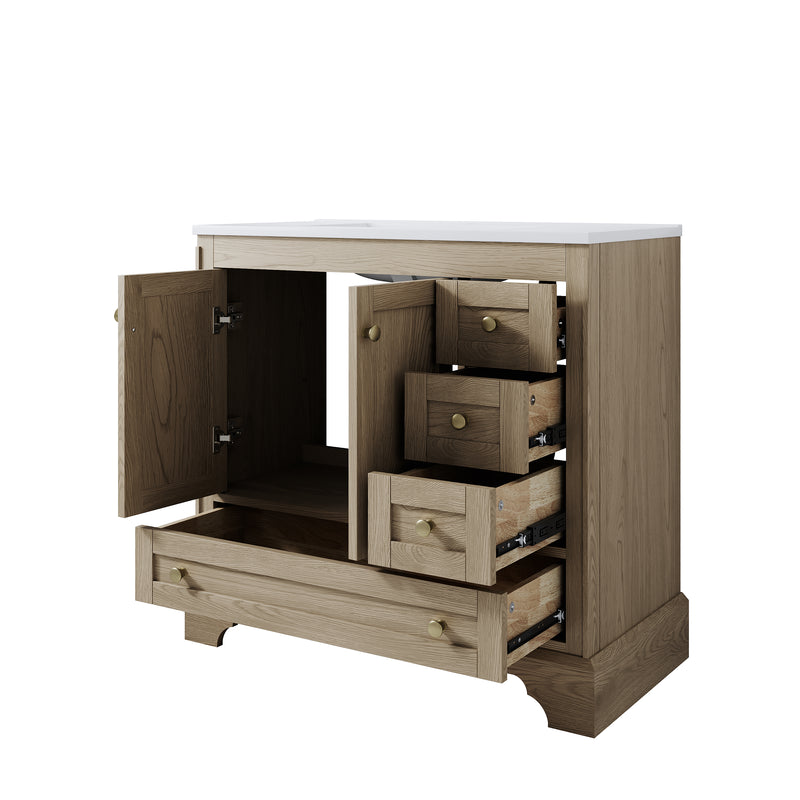 36 inch Bathroom Vanity with Sink Combo Set, Solid Wood Bathroom Storage Cabinet with Soft-Closing Cabinet Doors, OAK