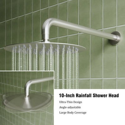3-Function Shower System with Tub Spout, 10-Inch Rainfall Head & Handheld – Pressure Balance Valve, 304 Stainless Steel