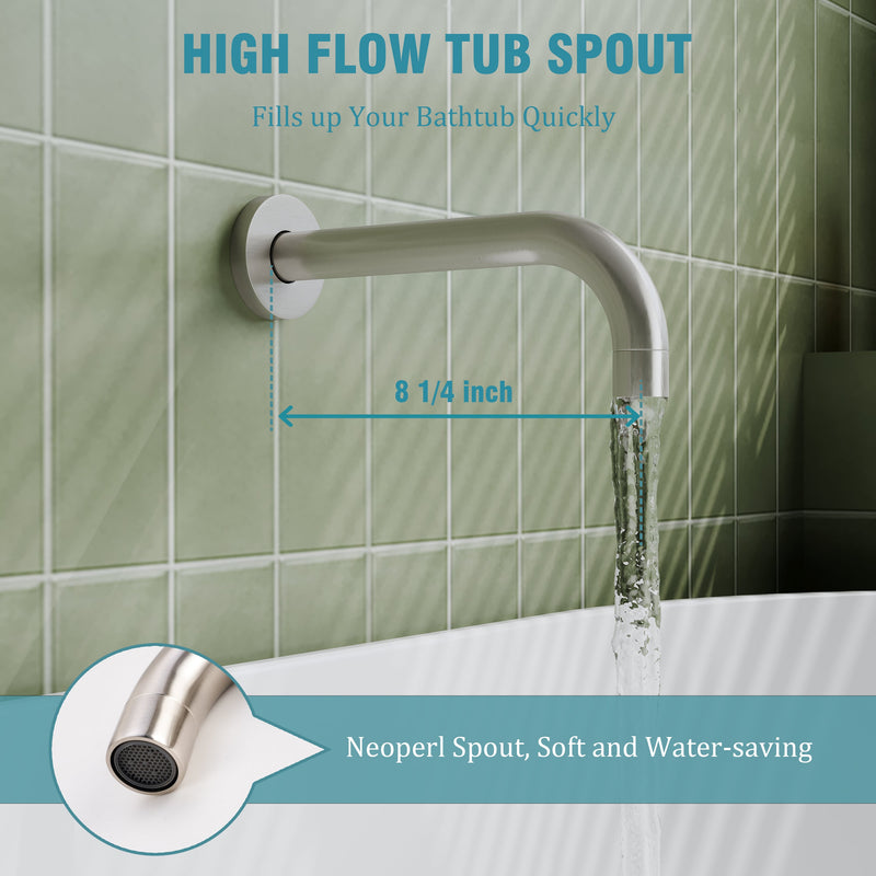 3-Function Shower System with Tub Spout, 10-Inch Rainfall Head & Handheld – Pressure Balance Valve, 304 Stainless Steel