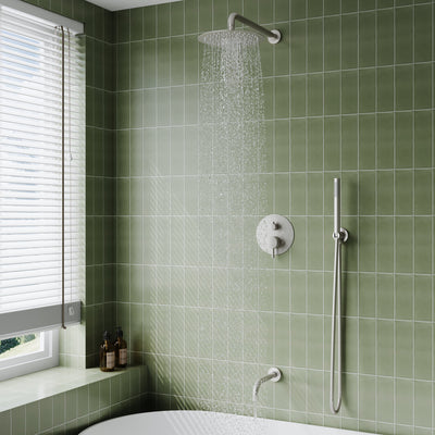 3-Function Shower System with Tub Spout, 10-Inch Rainfall Head & Handheld – Pressure Balance Valve, 304 Stainless Steel