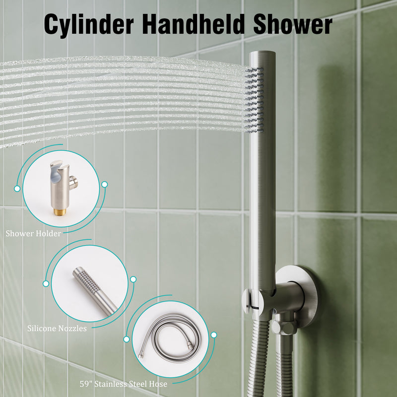 3-Function Shower System with Tub Spout, 10-Inch Rainfall Head & Handheld – Pressure Balance Valve, 304 Stainless Steel