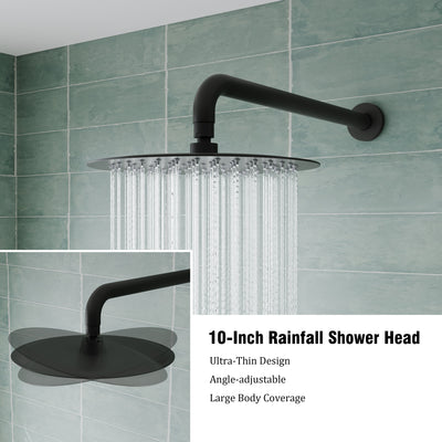 3-Function Shower System with Tub Spout, 10-Inch Rainfall Head & Handheld – Pressure Balance Valve, 304 Stainless Steel