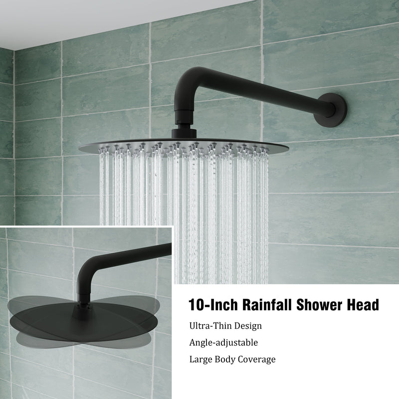 3-Function Shower System with Tub Spout, 10-Inch Rainfall Head & Handheld – Pressure Balance Valve, 304 Stainless Steel