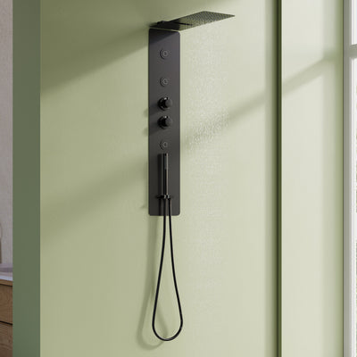 Luxury Thermostatic 4-Function Stainless Steel Shower System with Ultra-Thin Dual-Function Rainfall Head, Handheld, Body Jets